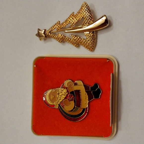 2XHP! Vintage Bundle of 2 Christmas Tree & Hallmark Santa Holiday Pins! - Picture 4 of 8
